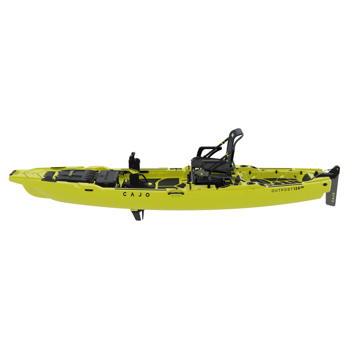 Outpost 128 PDL in Seagrass Yellow, with Traverse pedal drive, low side view