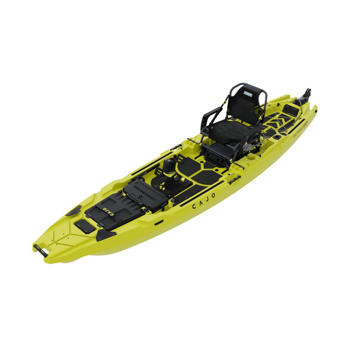 Outpost 128 PDL in Seagrass Yellow, with Traverse pedal drive, three-quarter view