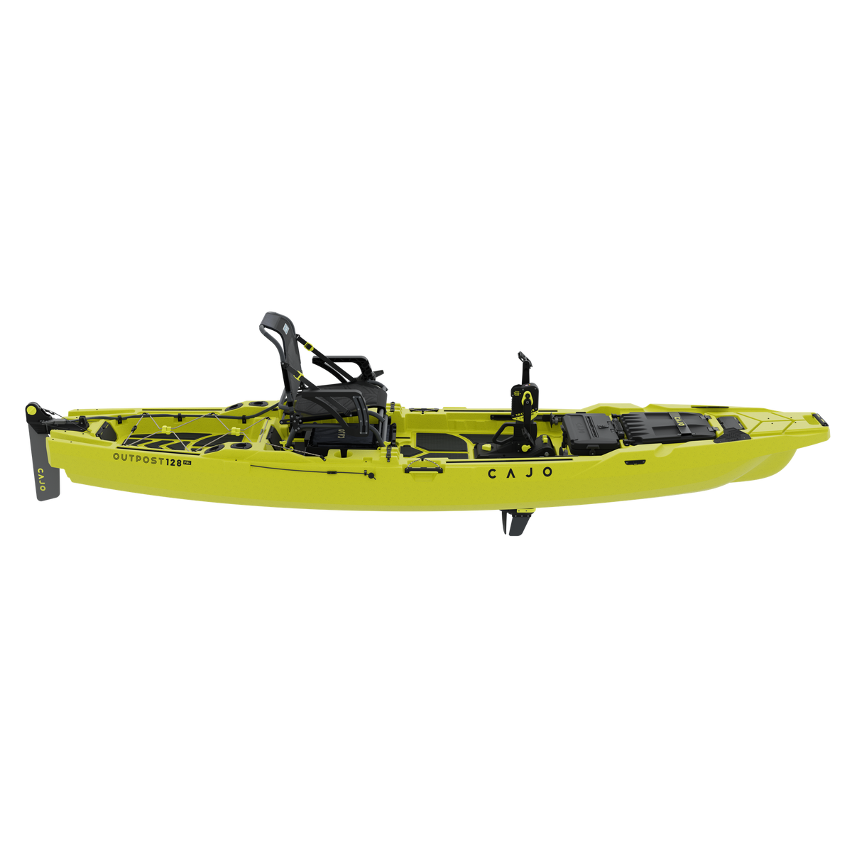 Outpost 128 PDL in Seagrass Yellow, with Traverse pedal drive, low side view