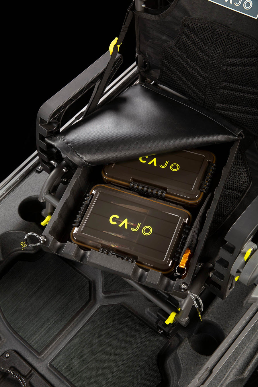 Outpost 100 under seat drop box tray with tackle trays inside