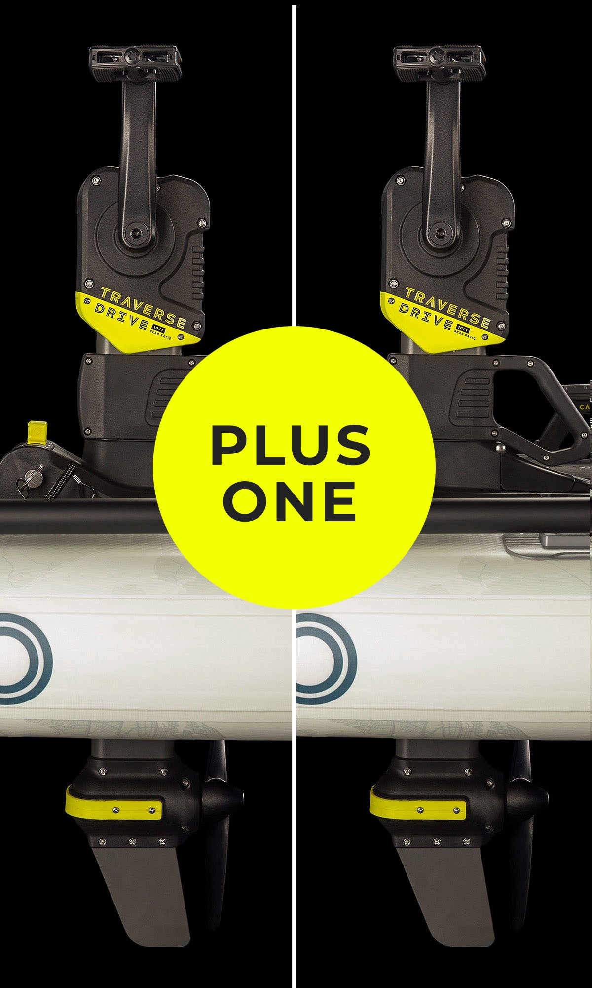 Traverse drive add-on for tandem, two drives side by side with Plus One badge